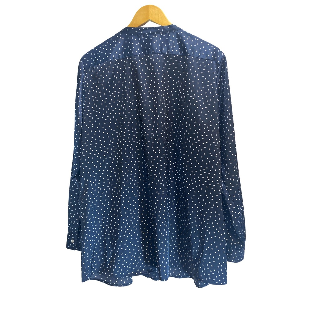 Calvin Klein Blouse XL Navy Polka Dot  Women's Classic Silky Stretch Top Office‎ - Picture 2 of 13